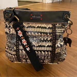 Sakroots Black and Cream Artistic Shoulder Bag